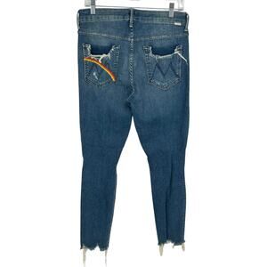 Women's MOTHER Blue Denim Looker High Waisted Ankle Chew Distressed Jeans Sz 30